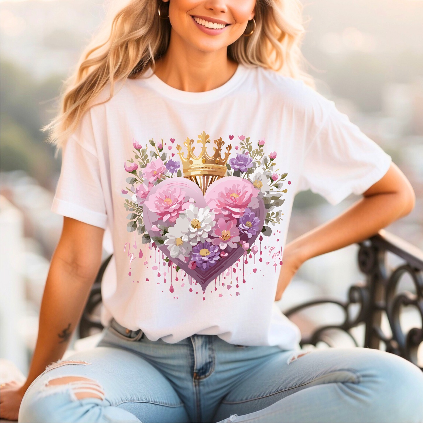 Valentine Day Graphic Unisex 100 Cotton Vintage Artwork with Love and Flower Design Tee 2