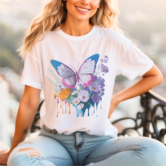Butterfly Graphic Unisex 100 Cotton Lightweight Vintage Floral Design Jersey Tee 1