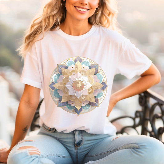 Mandala Graphic Unisex 100 Cotton Vintage Floral Artwork Tee 1