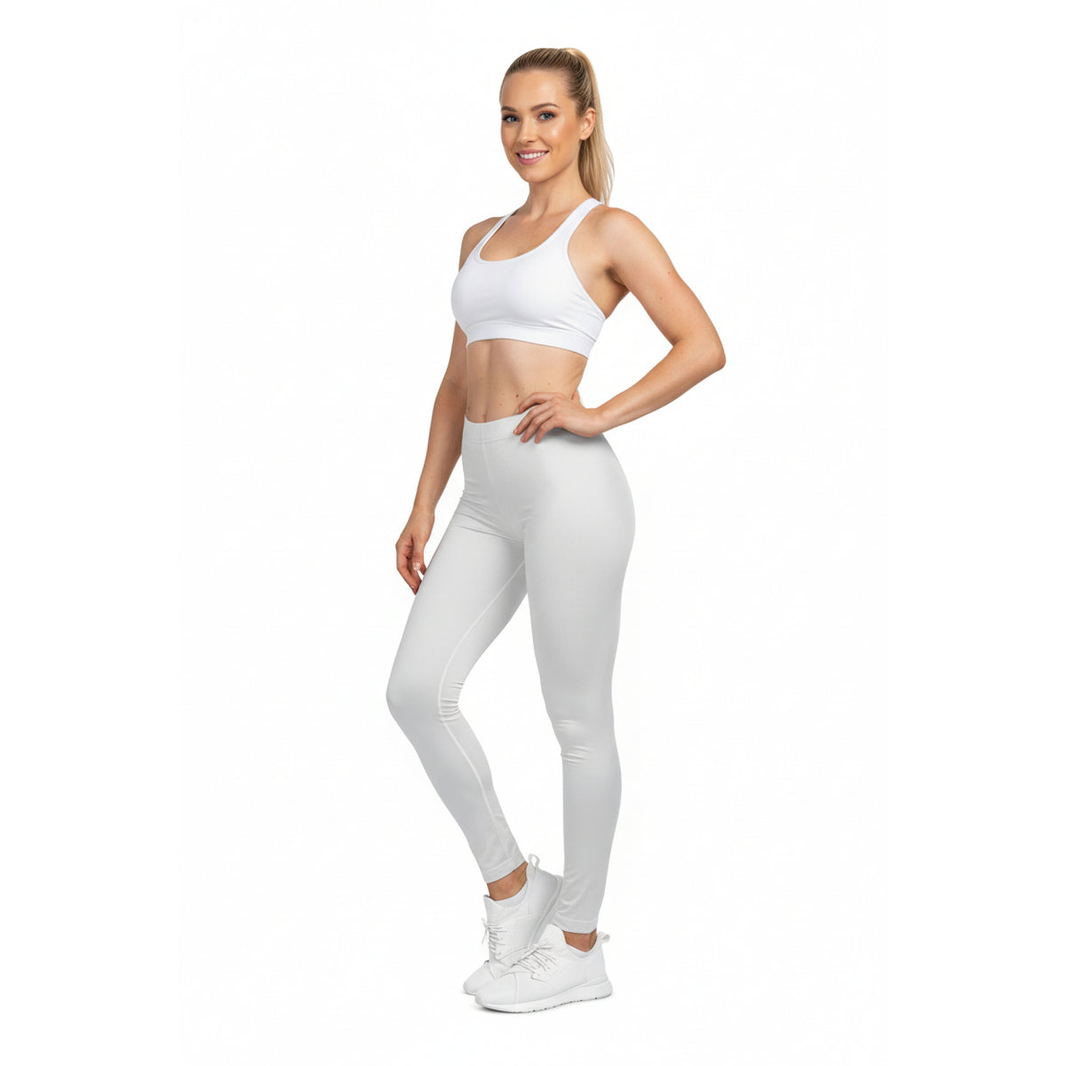 White Smoke Solid Color Women's Poly-Span Casual Leggings Everyday Activewear Pants