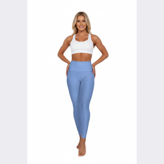 High-Waist Wisteria Blue Yoga Leggings Women's Seamless Poly-Span Stretchy Sky Blue Activewear