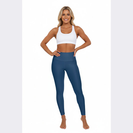 High-Waisted Yale Blue Yoga Leggings Women's Seamless Poly-Span Stretchy Navy Activewear Pants