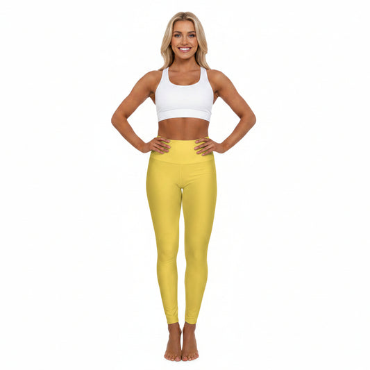 Yellow Gold Color High-Waist Yoga Leggings Women's Seamless Poly-Span Stretchy Pants XS-2XL