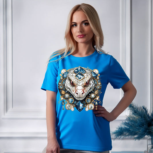 Snake Graphic Unisex 100 Cotton Tee With Unique Animal Golden Medallion Art Design 41
