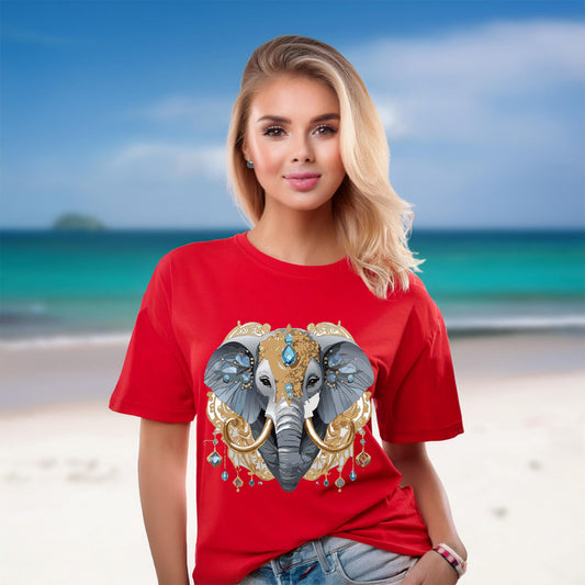 Elephant Graphic Unisex 100 Cotton Tee With Unique Animal Golden Medallion Art Design 39