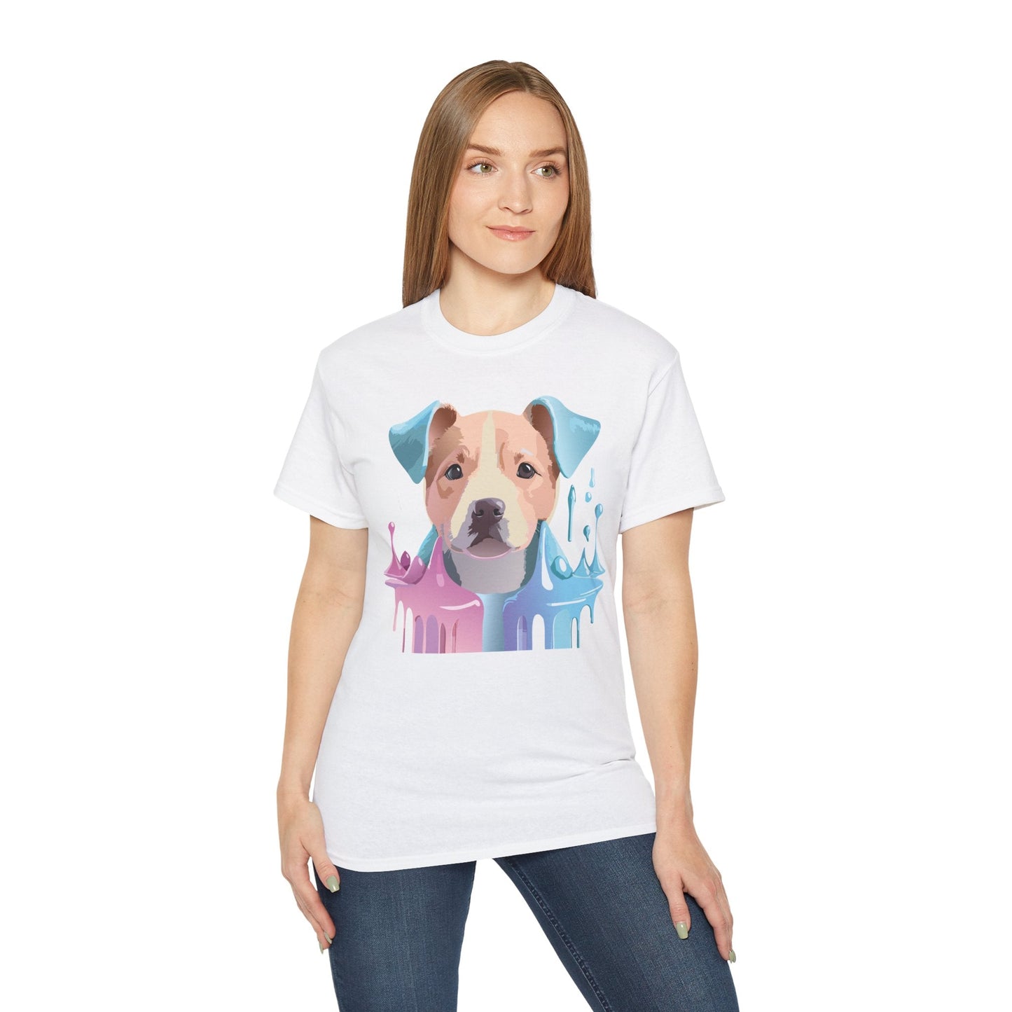 Gildan 2000 Unisex Cotton T Shirt Floral Dog Print Animal Shirt