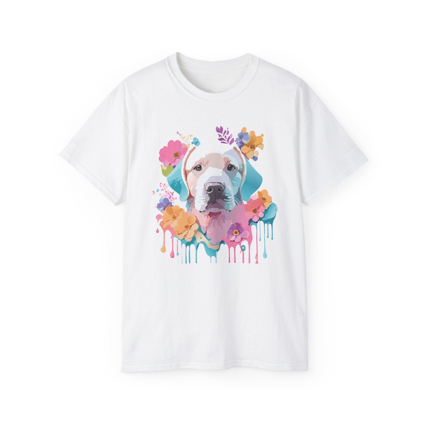 Unisex Floral Dog Tee Shirt Ultra Cotton Classic Fit Gildan 2000