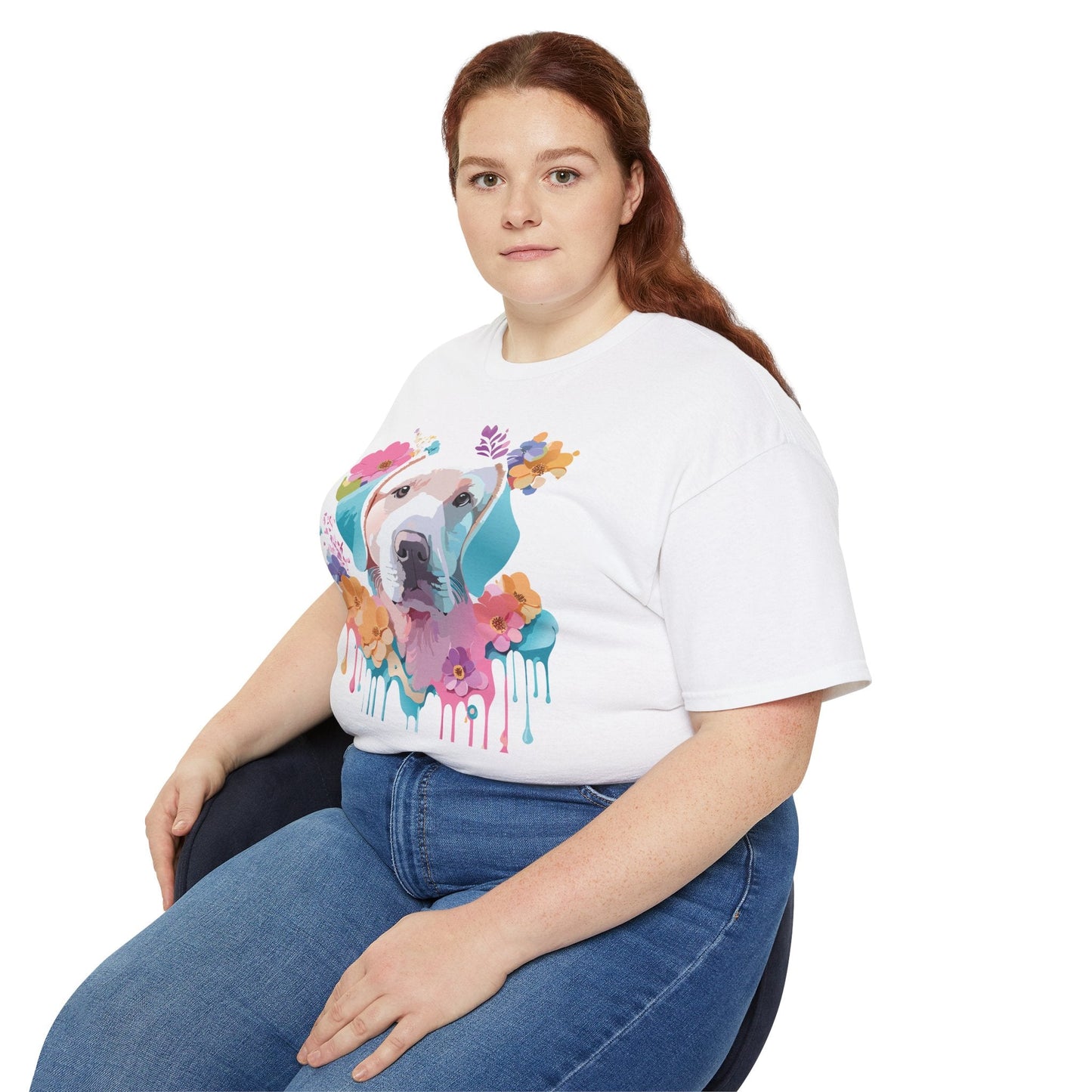 Unisex Floral Dog Tee Shirt Ultra Cotton Classic Fit Gildan 2000