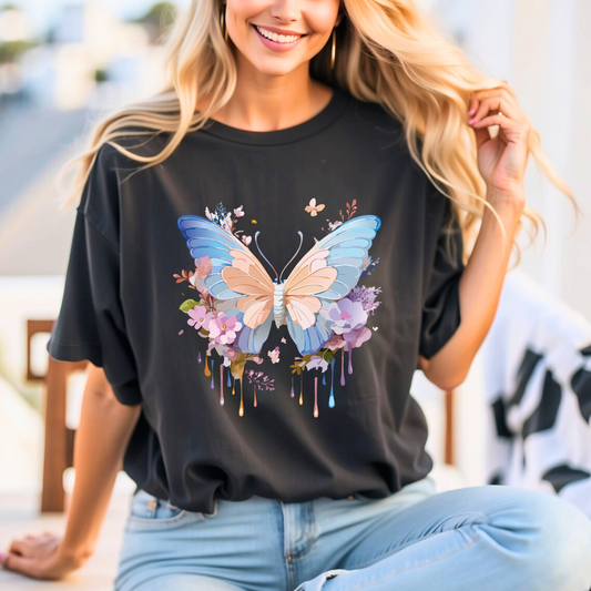 Butterfly Graphic Unisex 100 Cotton Lightweight Vintage Floral Design Jersey Tee 2