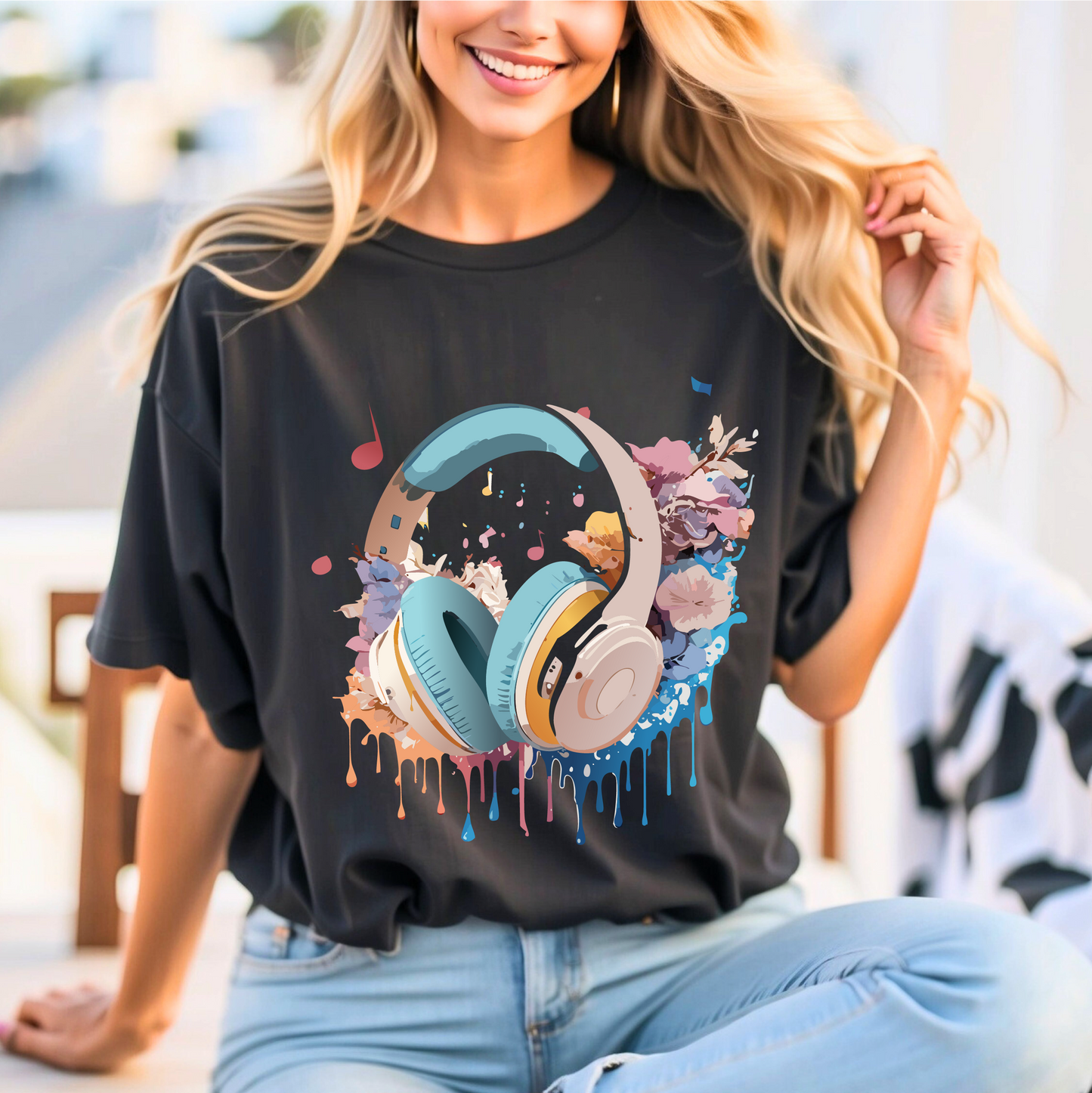 Music Graphic Unisex 100 Cotton Vintage Art with Musical Elements Tee 1