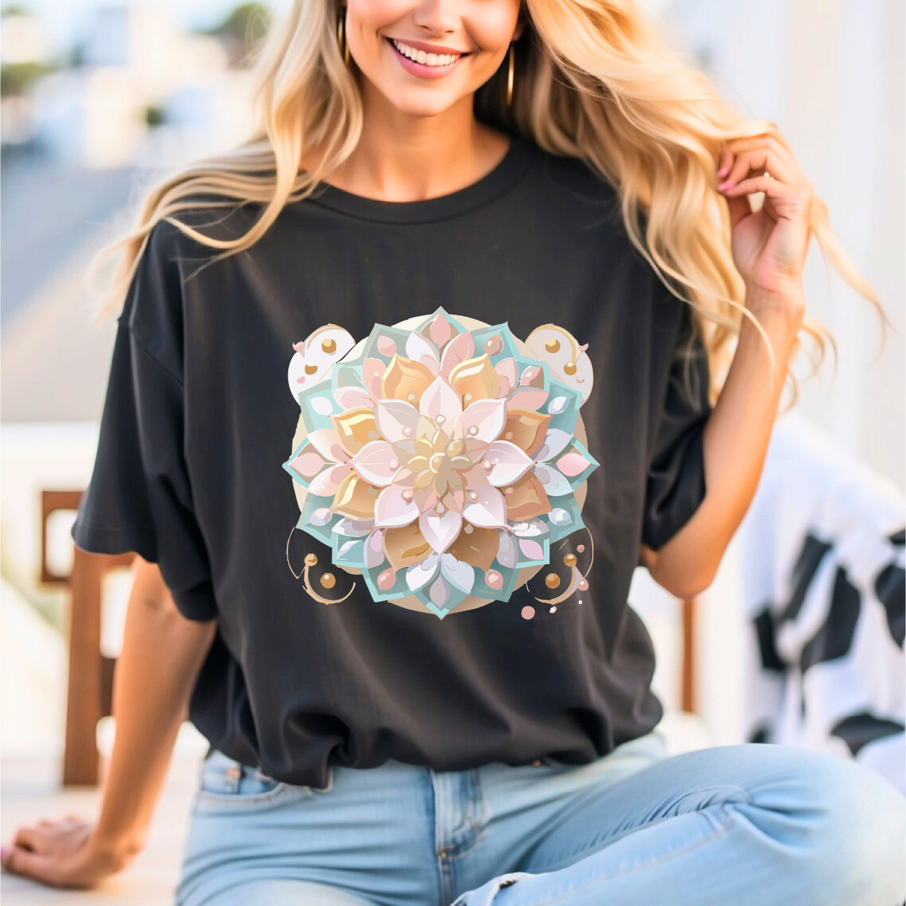 Mandala Graphic Unisex 100 Cotton Vintage Floral Artwork Tee 10