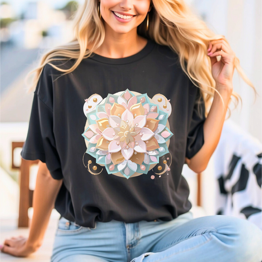Mandala Graphic Unisex 100 Cotton Vintage Floral Artwork Tee 10