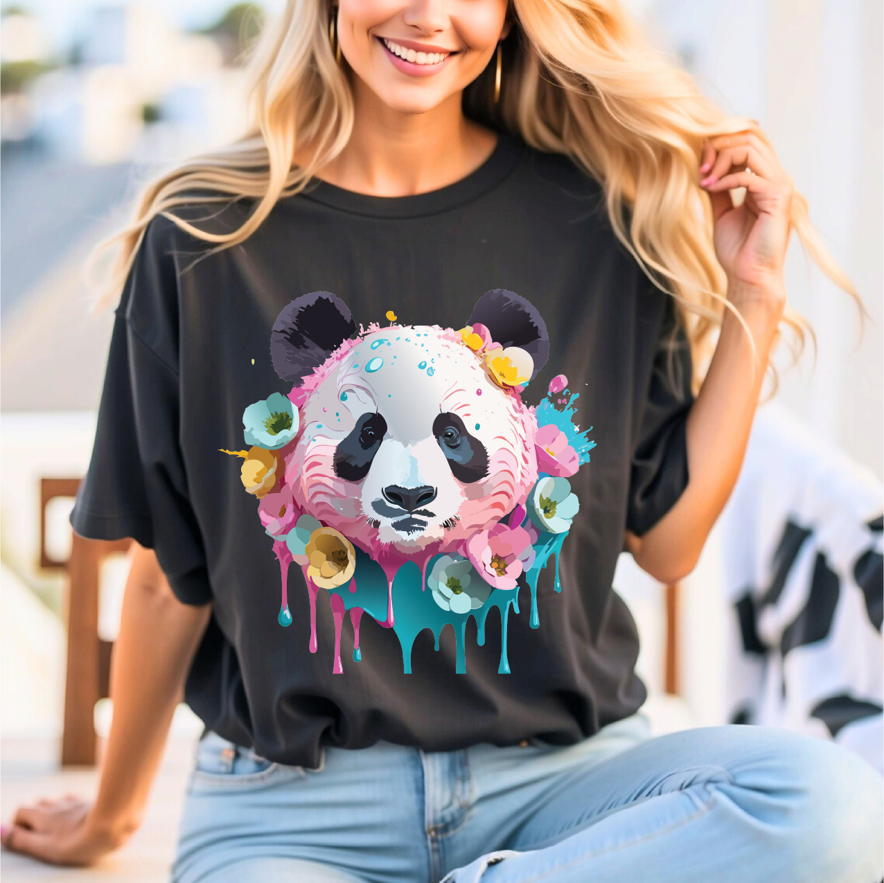 Panda Graphic Unisex 100 Cotton Vintage Art with Animal T-Shirt 5