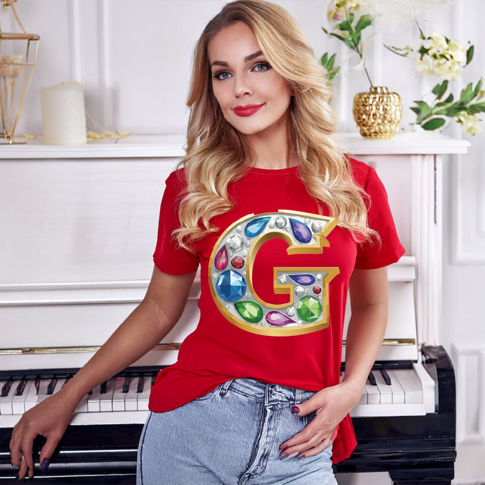 Letter G Graphic Design Tee Unisex 100 Cotton With Antique Gold Letters Artwork T-Shirt