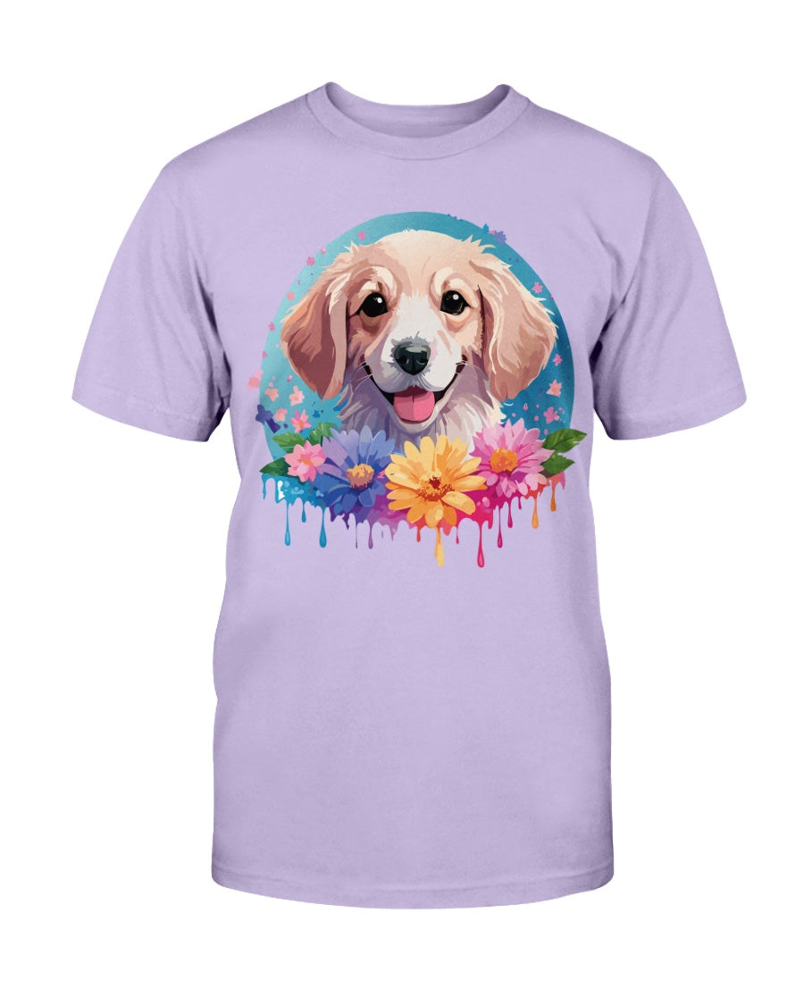 Gildan 2000 Unisex Cotton T Shirt With Floral Dog Print Design