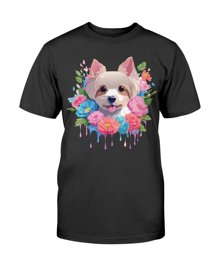 Unisex Floral Dog Design T Shirt Gildan 2000 Ultra Cotton Tee