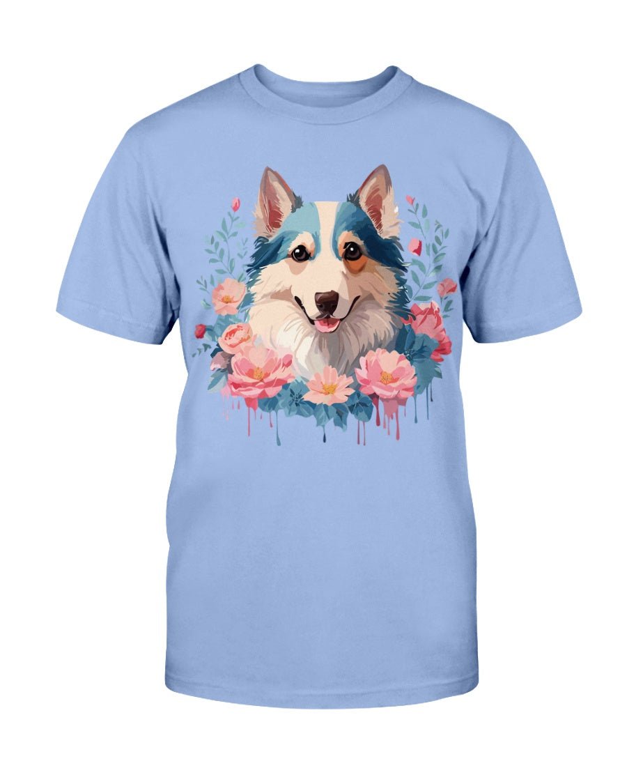Floral Dog T Shirt Unisex Cotton Tee Gildan 2000 Classic Fit
