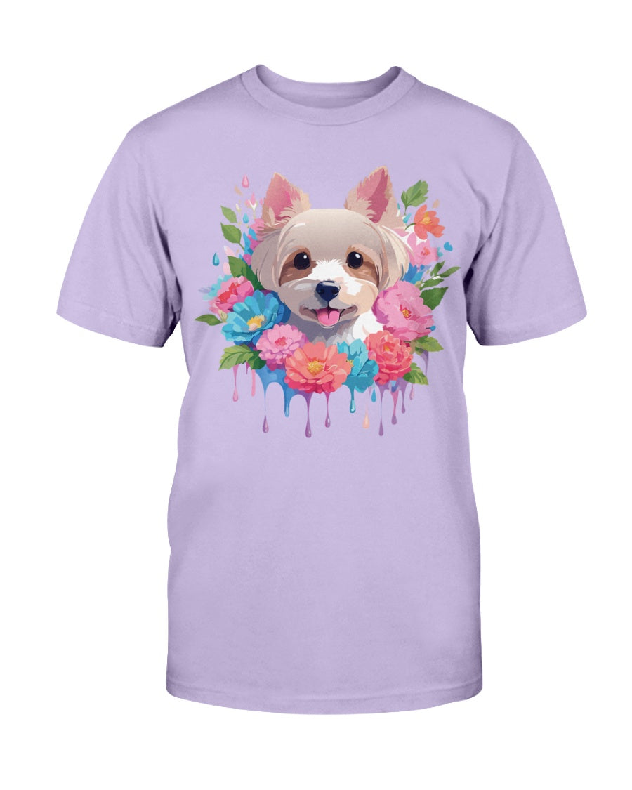 Unisex Floral Dog Design T Shirt Gildan 2000 Ultra Cotton Tee