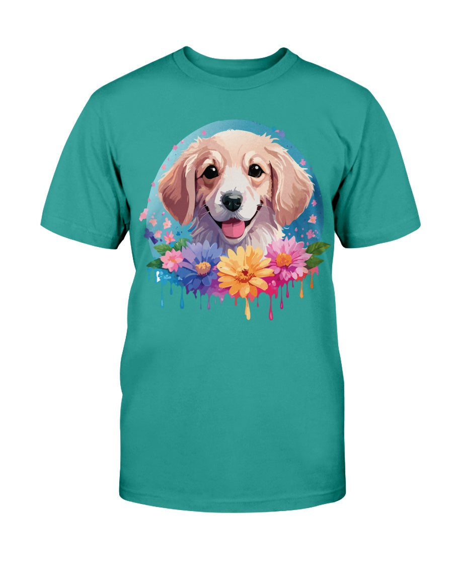 Gildan 2000 Unisex Cotton T Shirt With Floral Dog Print Design