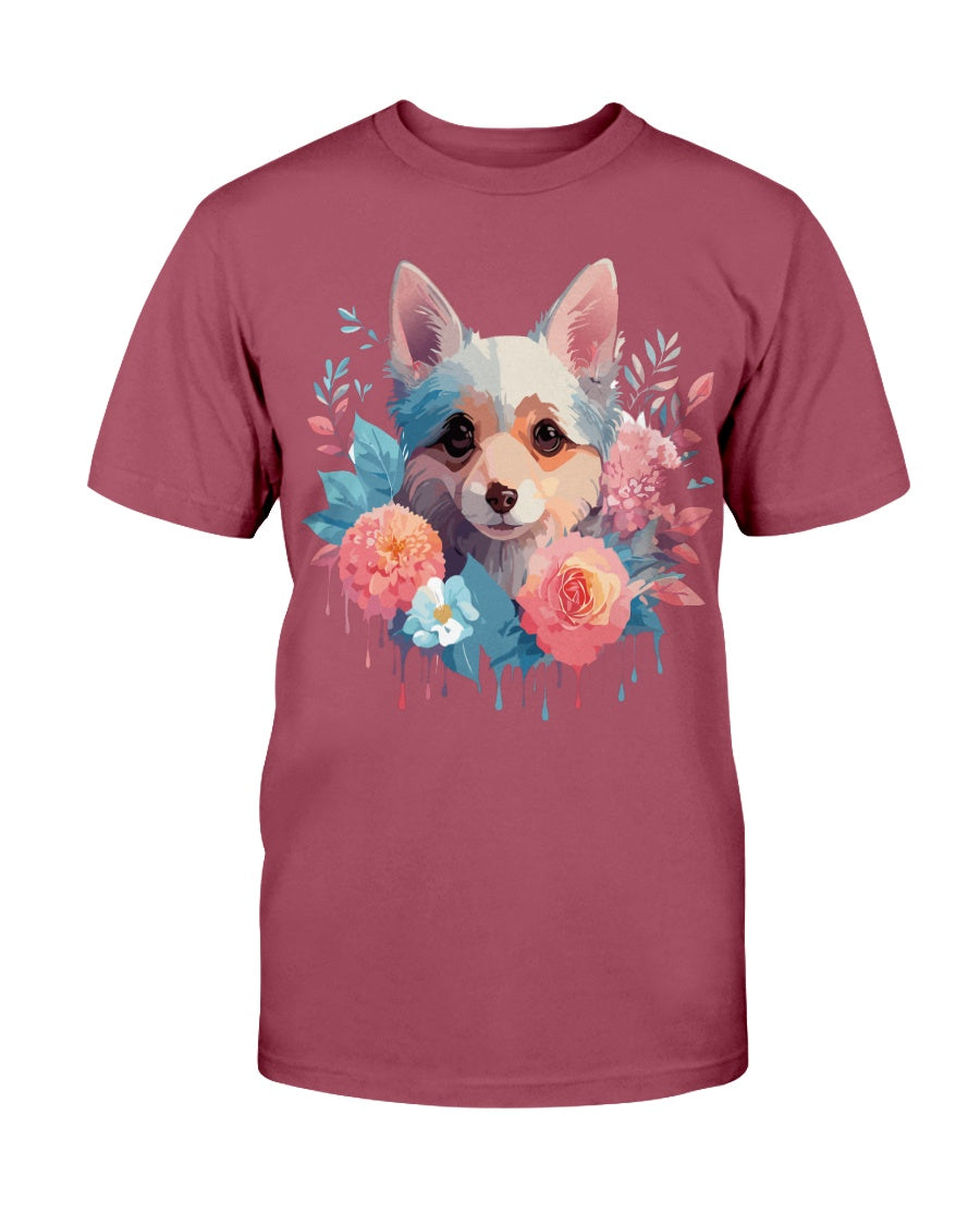 Unisex Animal Print T Shirt Floral Dog Design Graphic Tee Premium Cotton