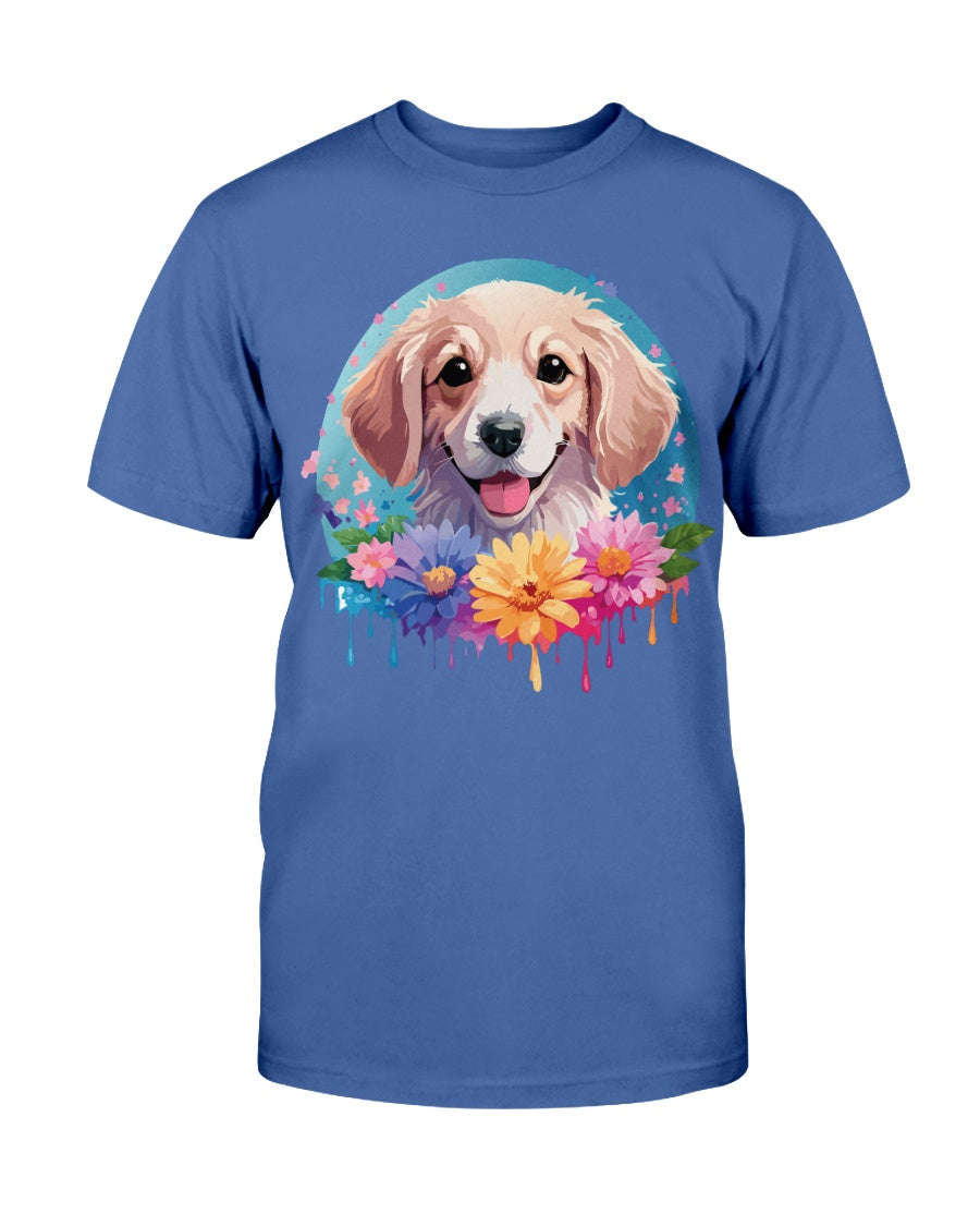 Gildan 2000 Unisex Cotton T Shirt With Floral Dog Print Design