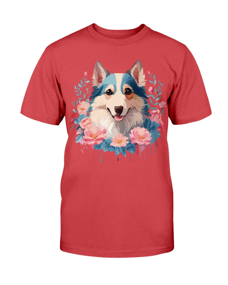Floral Dog T Shirt Unisex Cotton Tee Gildan 2000 Classic Fit