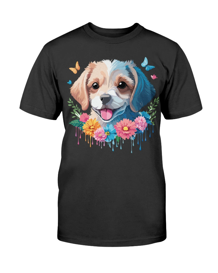 Unisex Animal Shirt Floral Dog Tee Gildan 2000 100 Percent Cotton