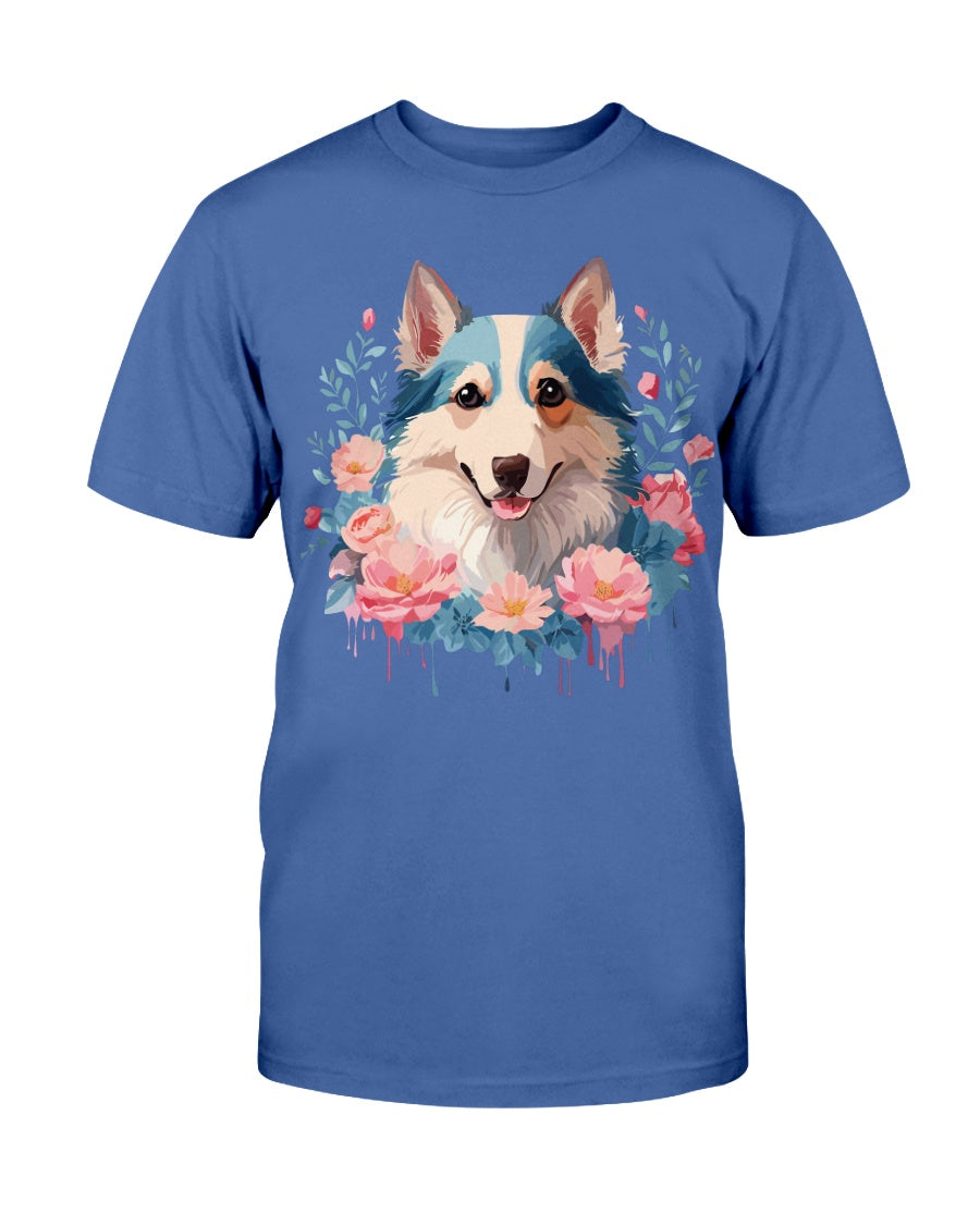 Floral Dog T Shirt Unisex Cotton Tee Gildan 2000 Classic Fit