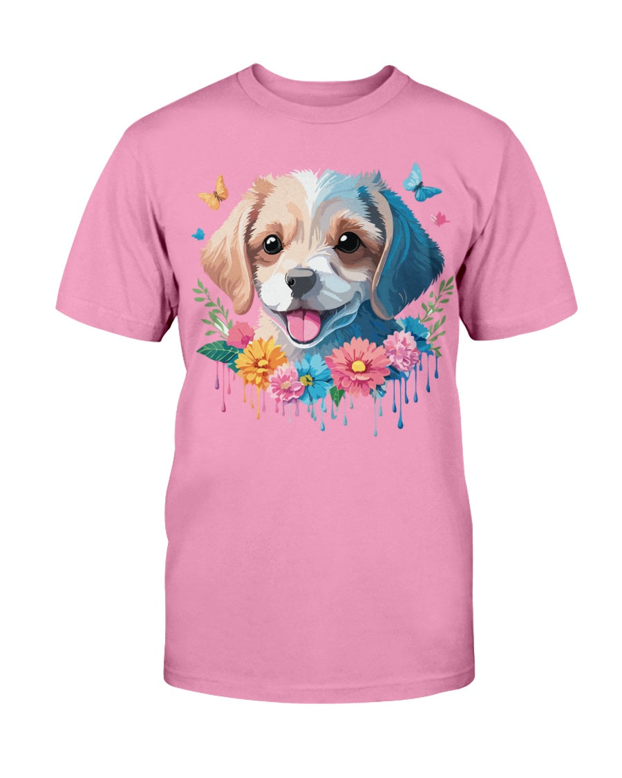 Unisex Animal Shirt Floral Dog Tee Gildan 2000 100 Percent Cotton