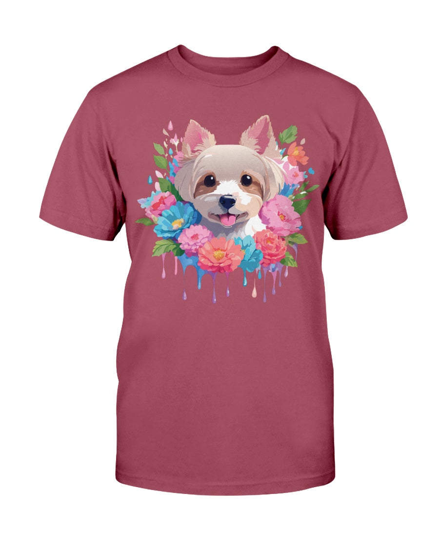 Unisex Floral Dog Design T Shirt Gildan 2000 Ultra Cotton Tee