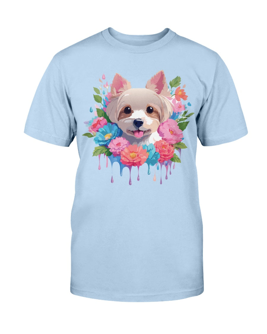 Unisex Floral Dog Design T Shirt Gildan 2000 Ultra Cotton Tee