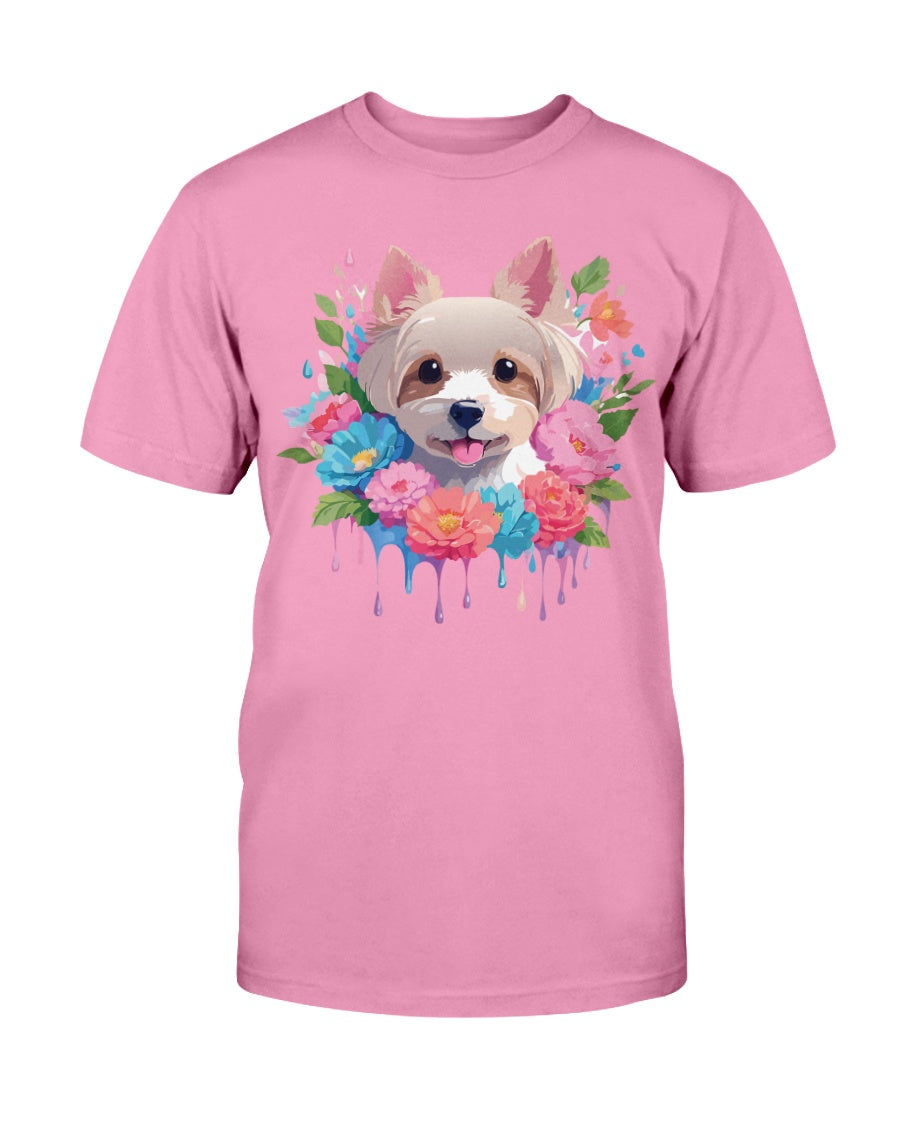 Unisex Floral Dog Design T Shirt Gildan 2000 Ultra Cotton Tee