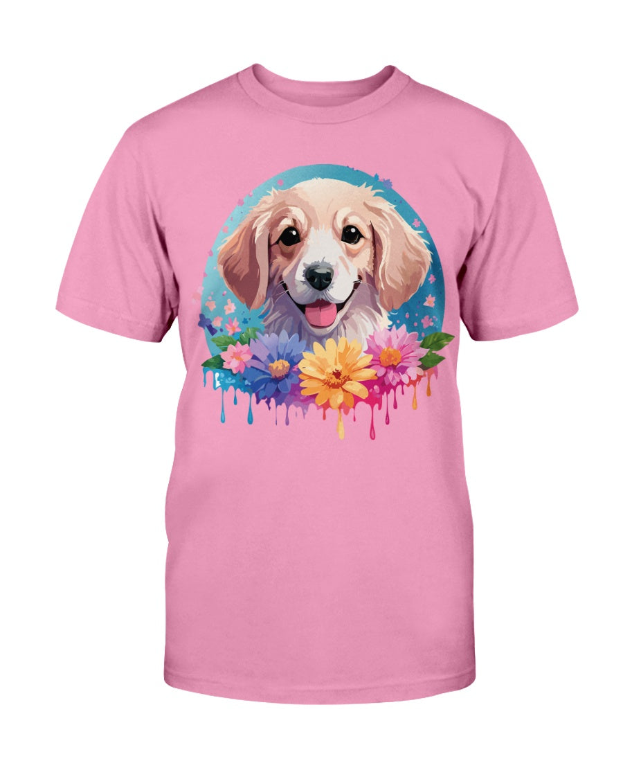 Gildan 2000 Unisex Cotton T Shirt With Floral Dog Print Design
