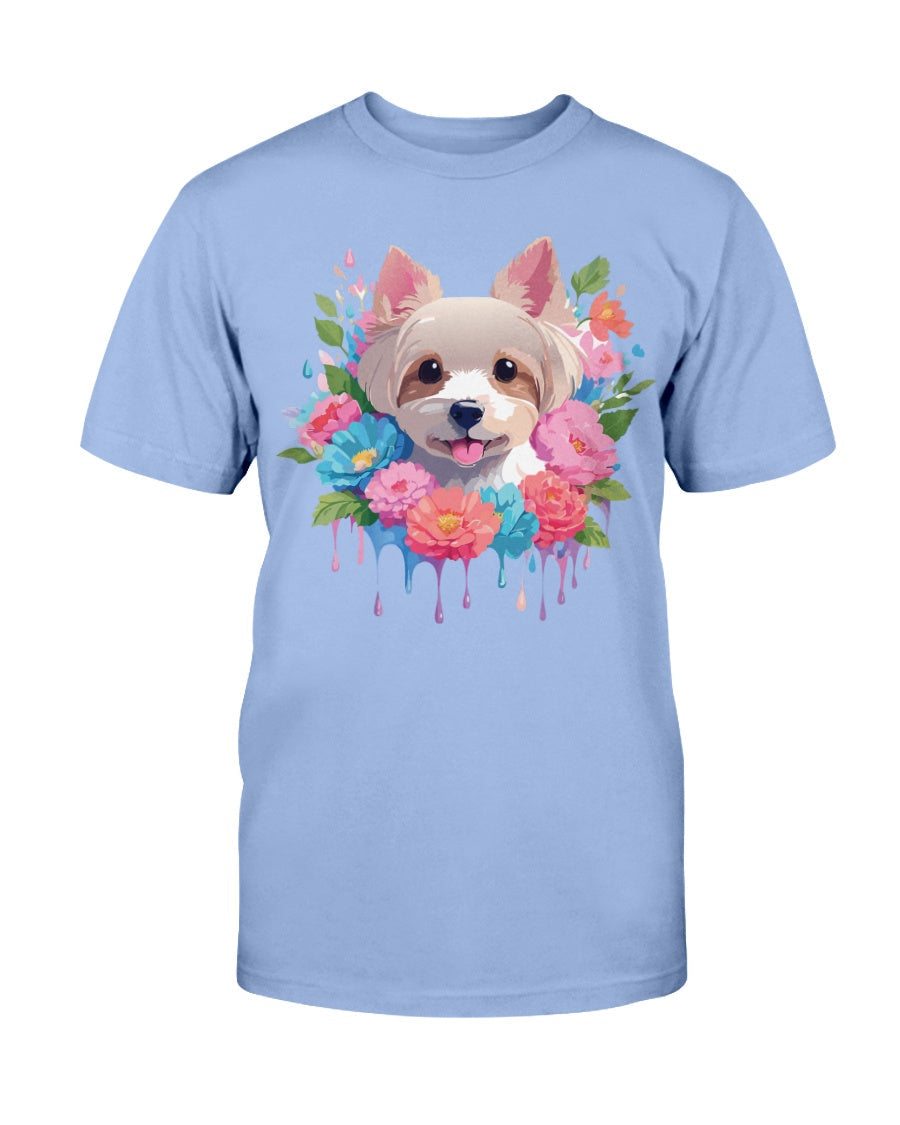 Unisex Floral Dog Design T Shirt Gildan 2000 Ultra Cotton Tee