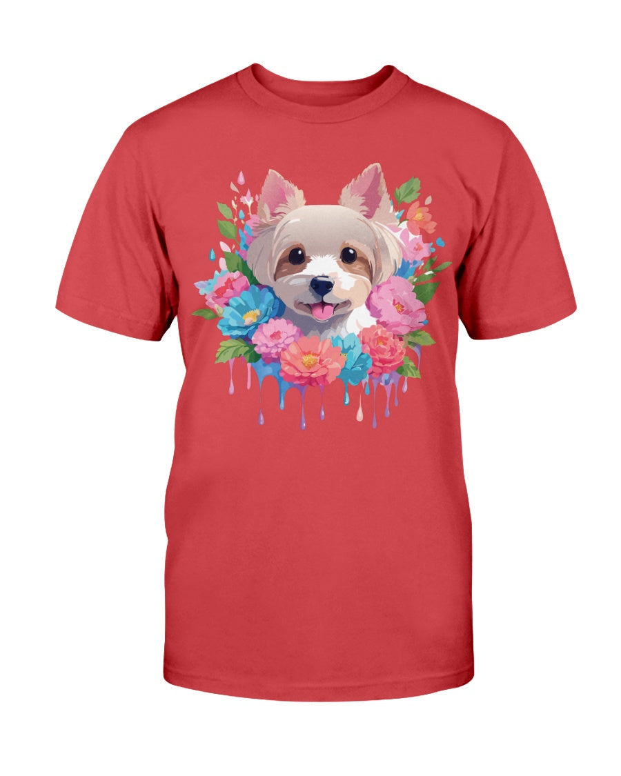 Unisex Floral Dog Design T Shirt Gildan 2000 Ultra Cotton Tee