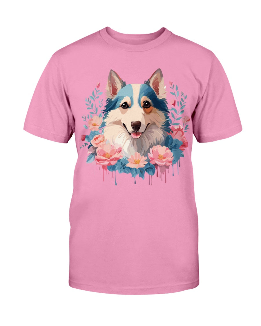Floral Dog T Shirt Unisex Cotton Tee Gildan 2000 Classic Fit