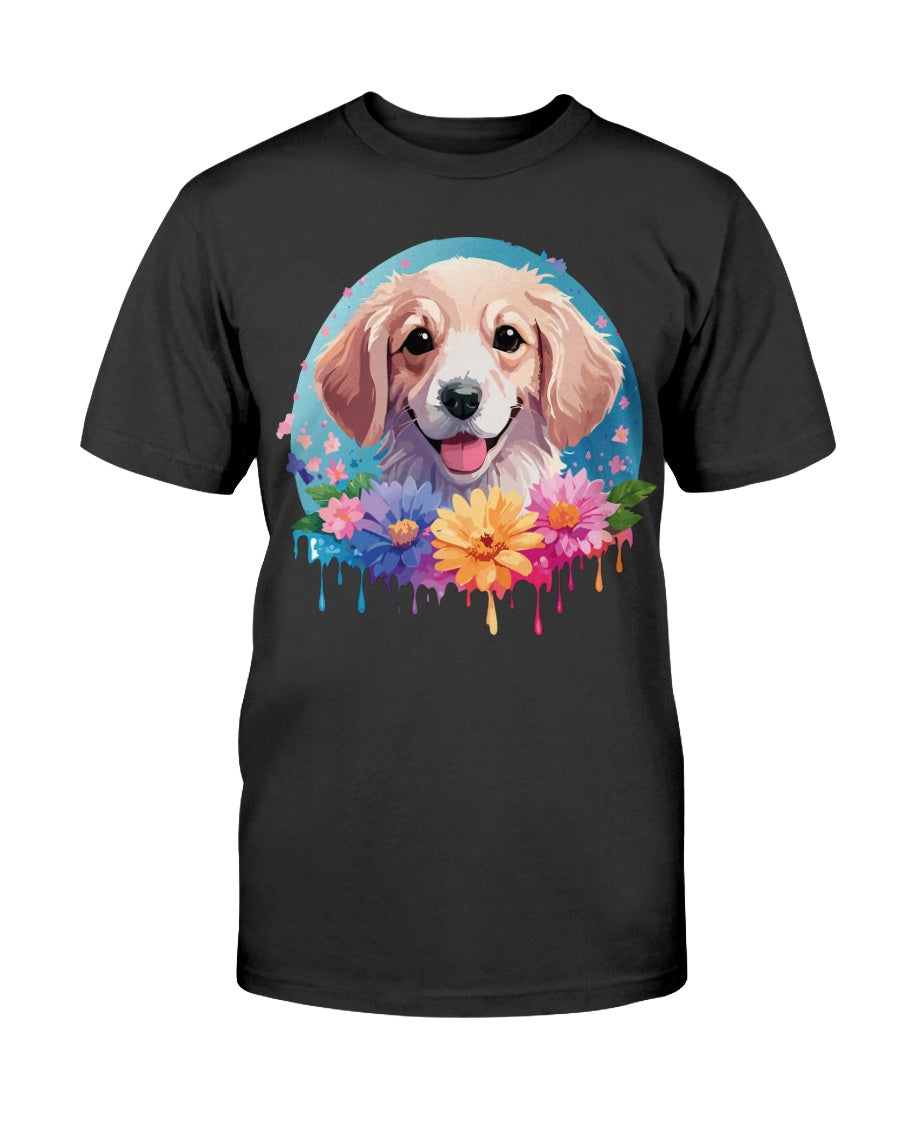 Gildan 2000 Unisex Cotton T Shirt With Floral Dog Print Design