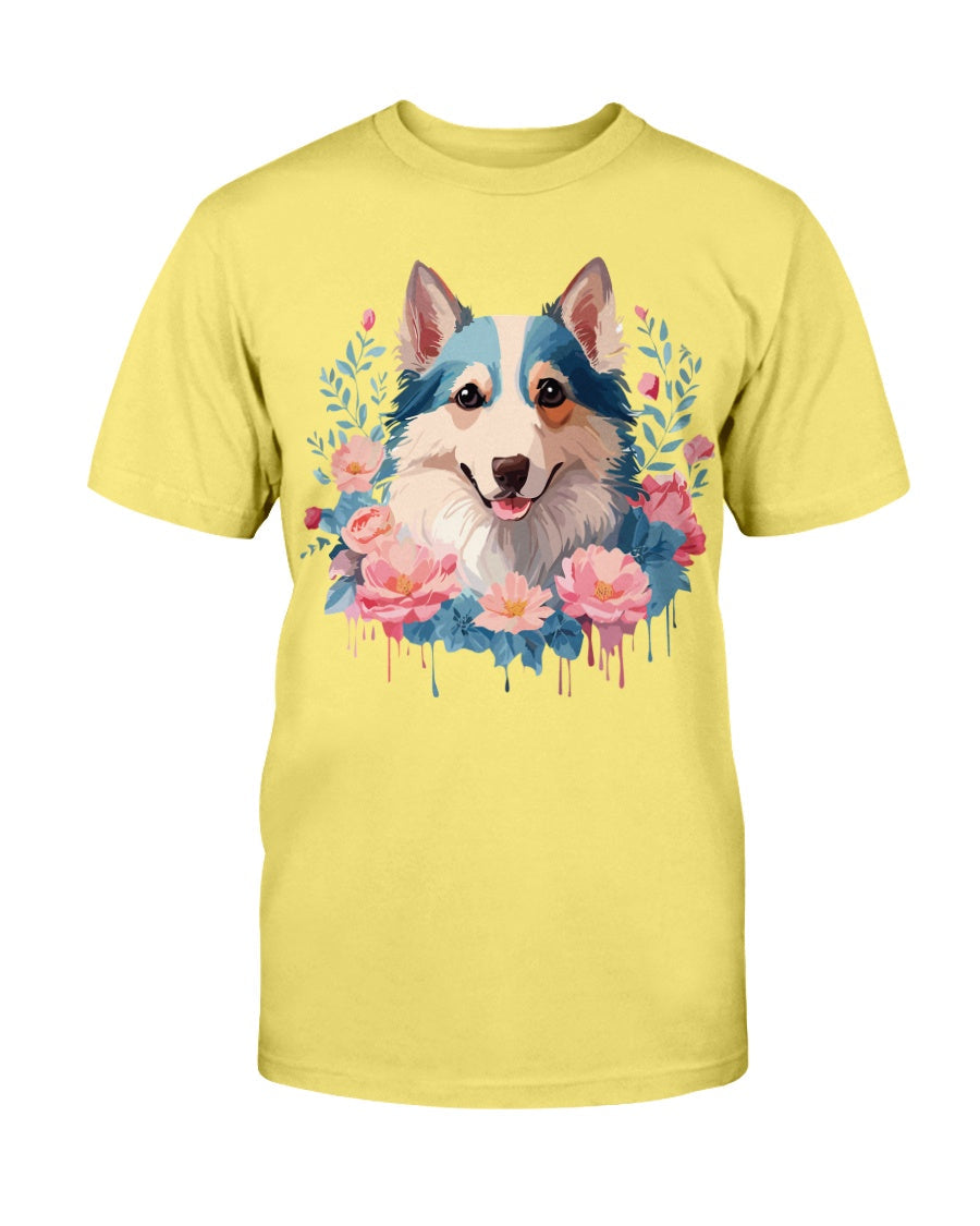 Floral Dog T Shirt Unisex Cotton Tee Gildan 2000 Classic Fit