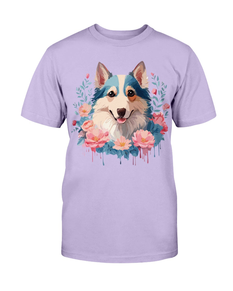 Floral Dog T Shirt Unisex Cotton Tee Gildan 2000 Classic Fit