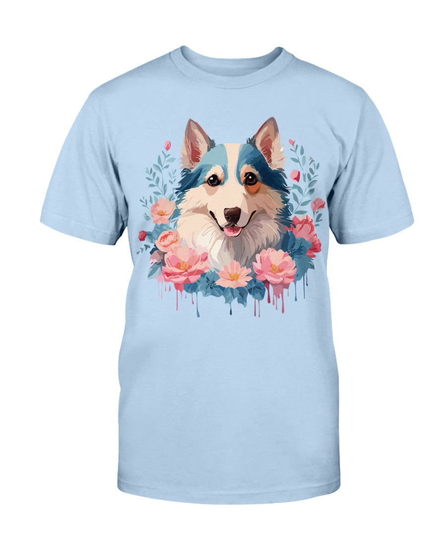 Floral Dog T Shirt Unisex Cotton Tee Gildan 2000 Classic Fit