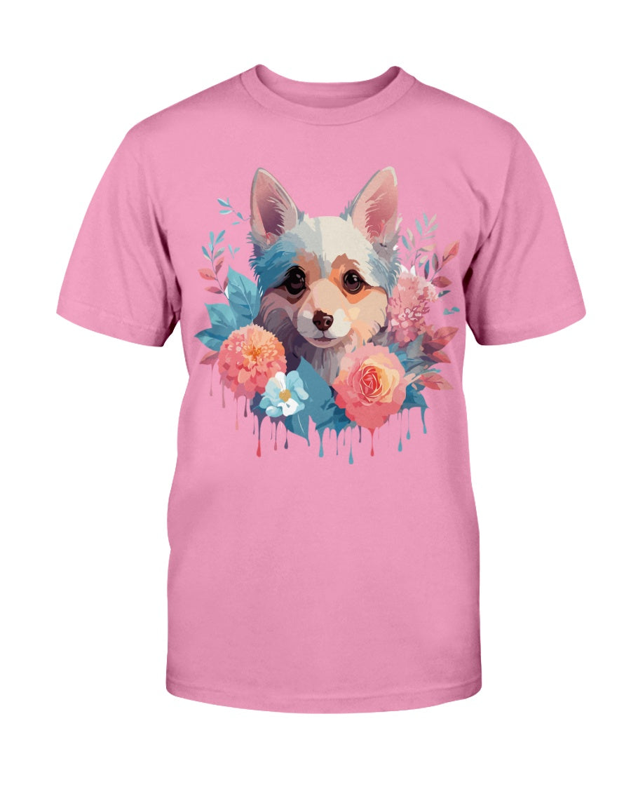Unisex Animal Print T Shirt Floral Dog Design Graphic Tee Premium Cotton