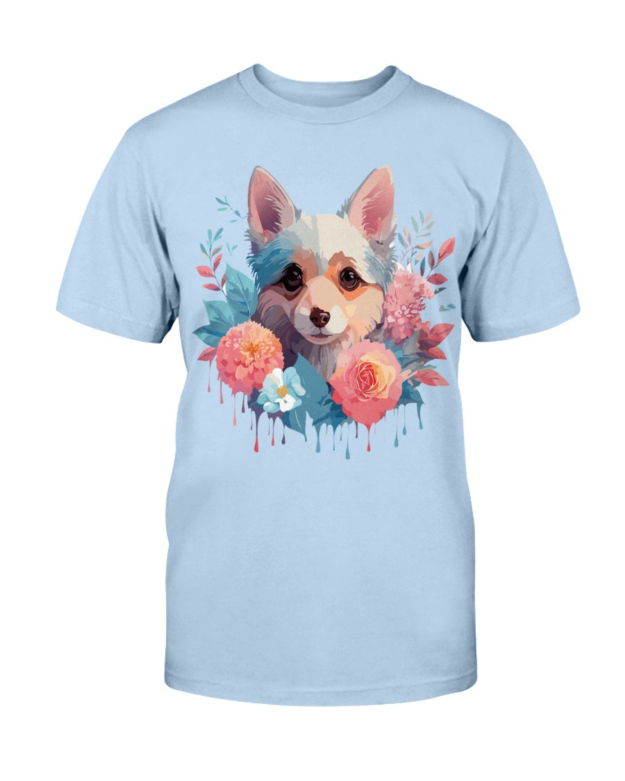Unisex Animal Print T Shirt Floral Dog Design Graphic Tee Premium Cotton