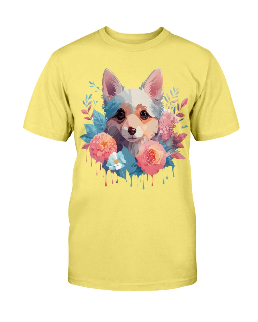 Unisex Animal Print T Shirt Floral Dog Design Graphic Tee Premium Cotton