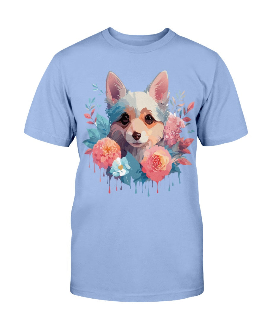 Unisex Animal Print T Shirt Floral Dog Design Graphic Tee Premium Cotton