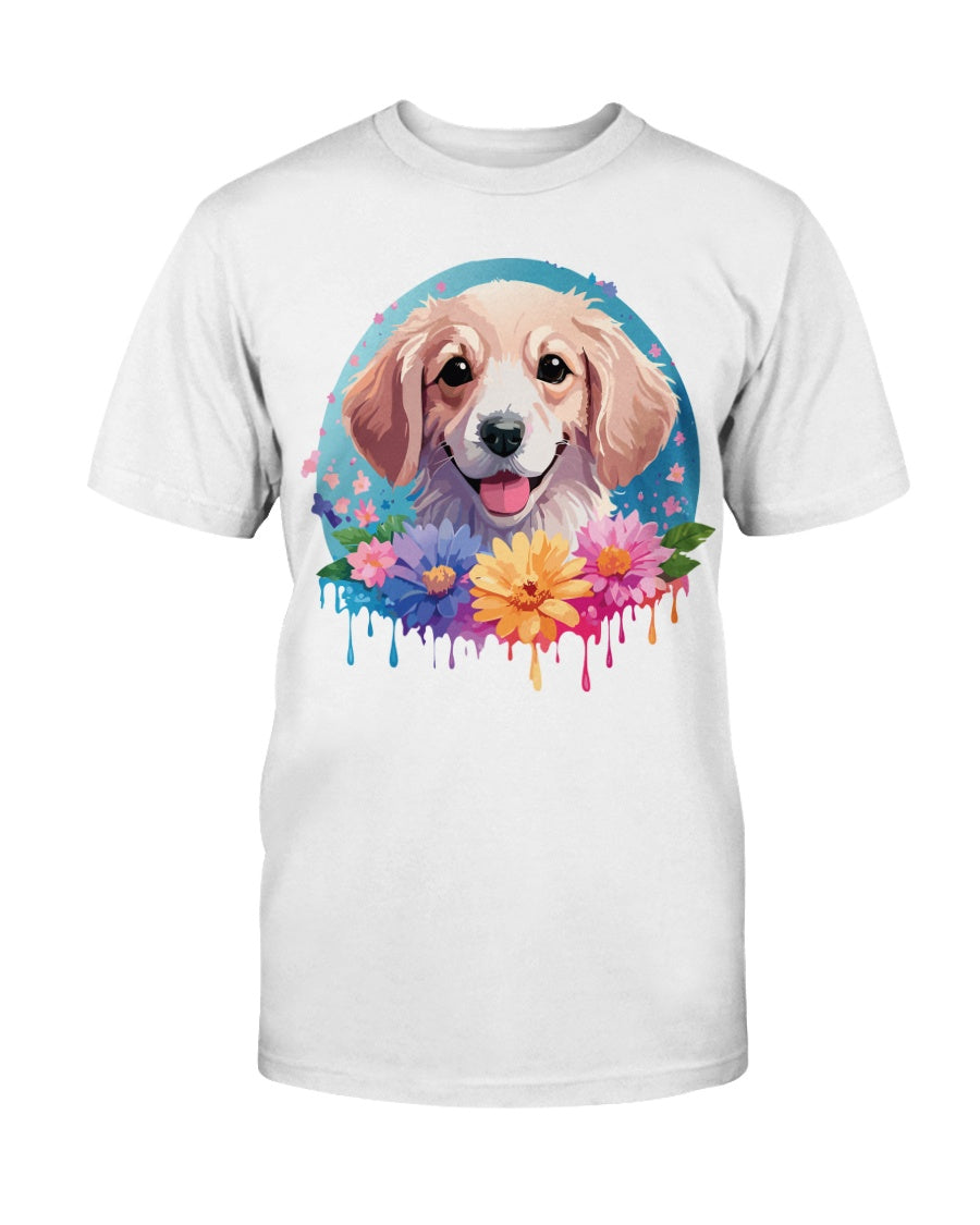 Gildan 2000 Unisex Cotton T Shirt With Floral Dog Print Design