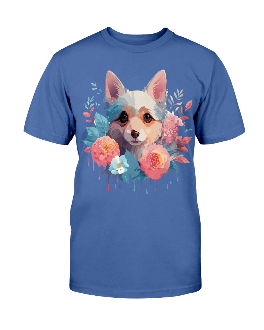 Unisex Animal Print T Shirt Floral Dog Design Graphic Tee Premium Cotton