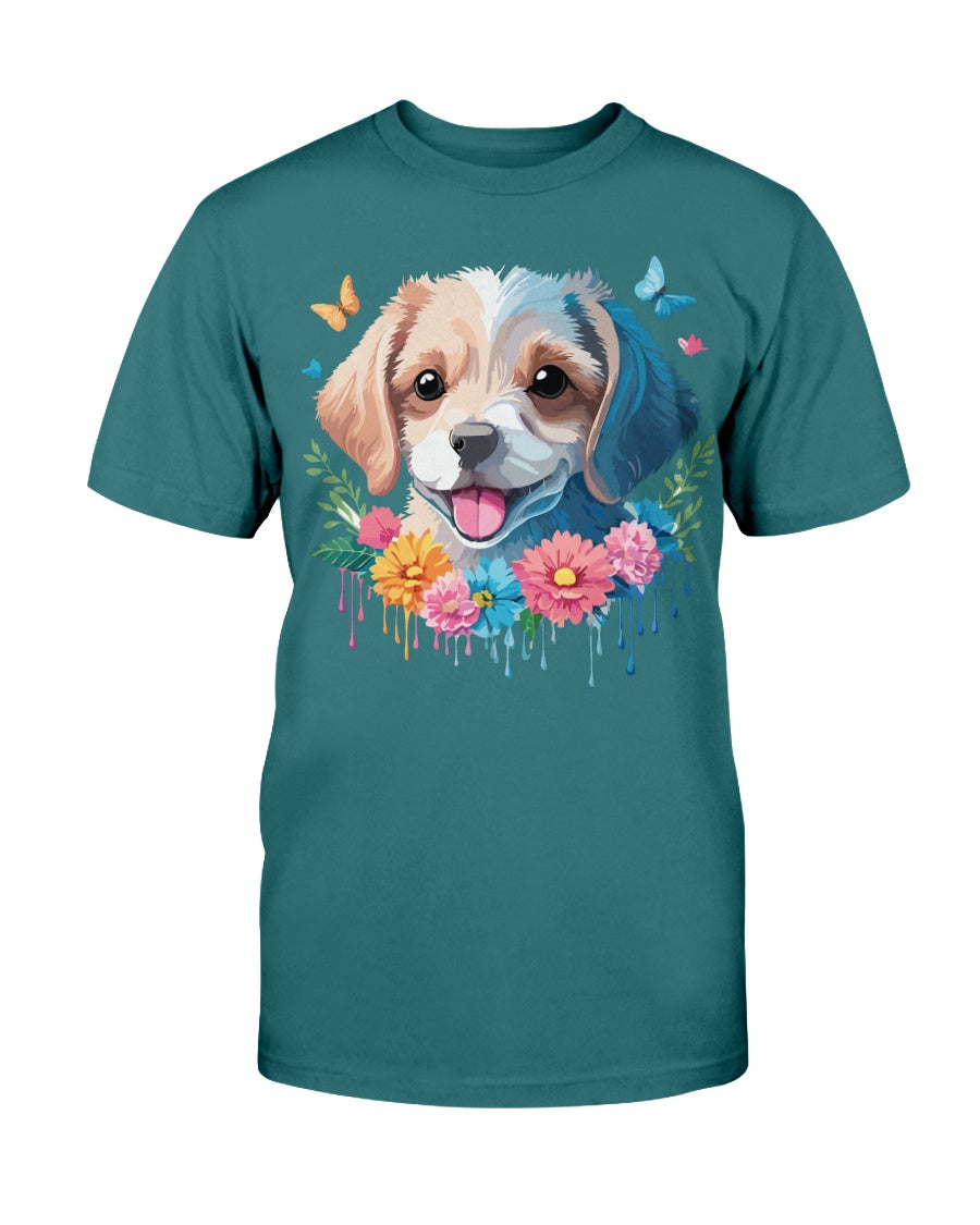 Unisex Animal Shirt Floral Dog Tee Gildan 2000 100 Percent Cotton