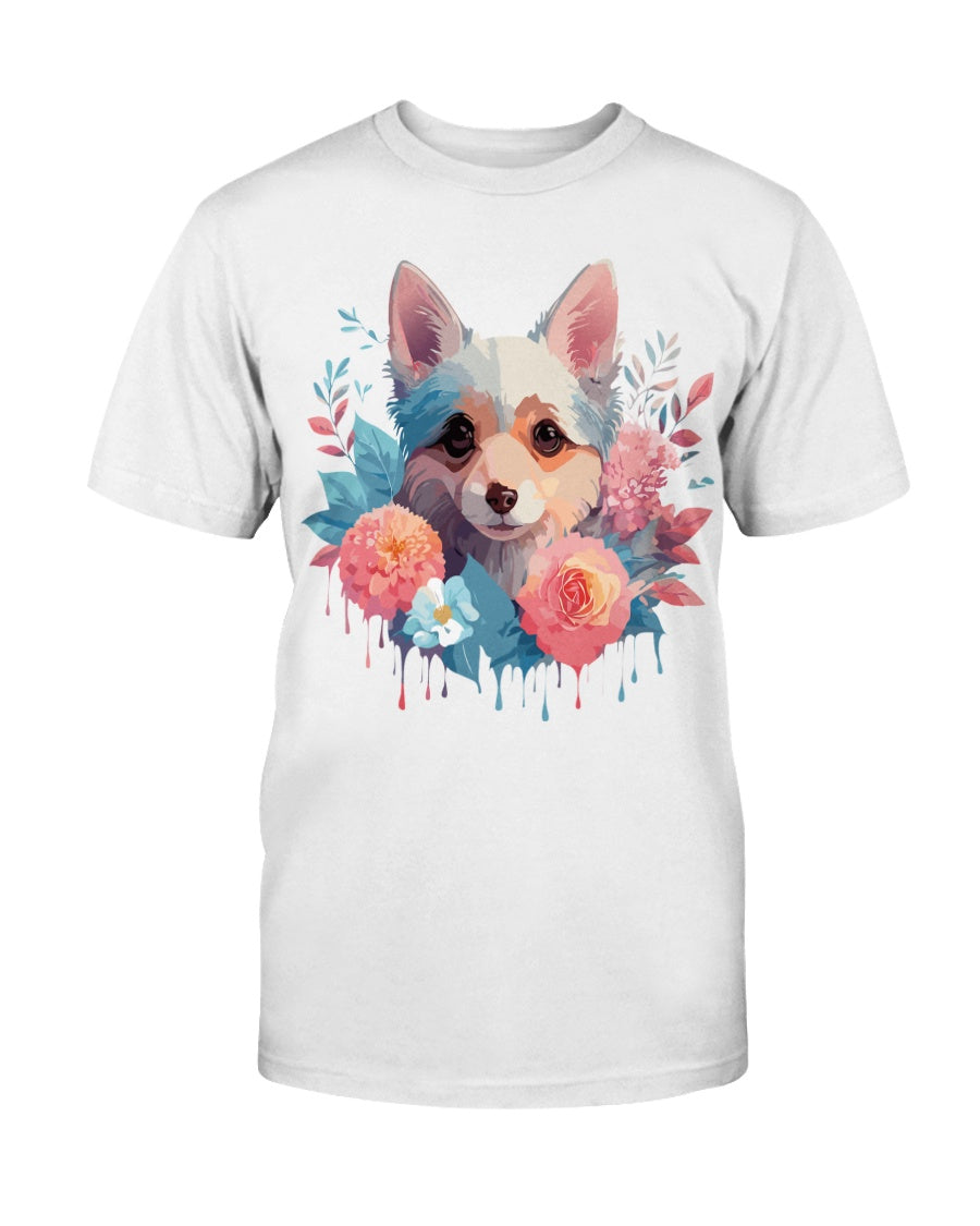 Unisex Animal Print T Shirt Floral Dog Design Graphic Tee Premium Cotton