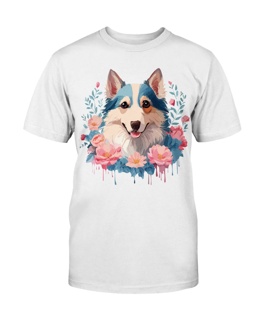 Floral Dog T Shirt Unisex Cotton Tee Gildan 2000 Classic Fit