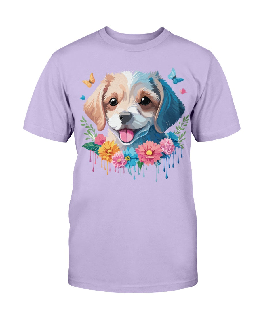 Unisex Animal Shirt Floral Dog Tee Gildan 2000 100 Percent Cotton